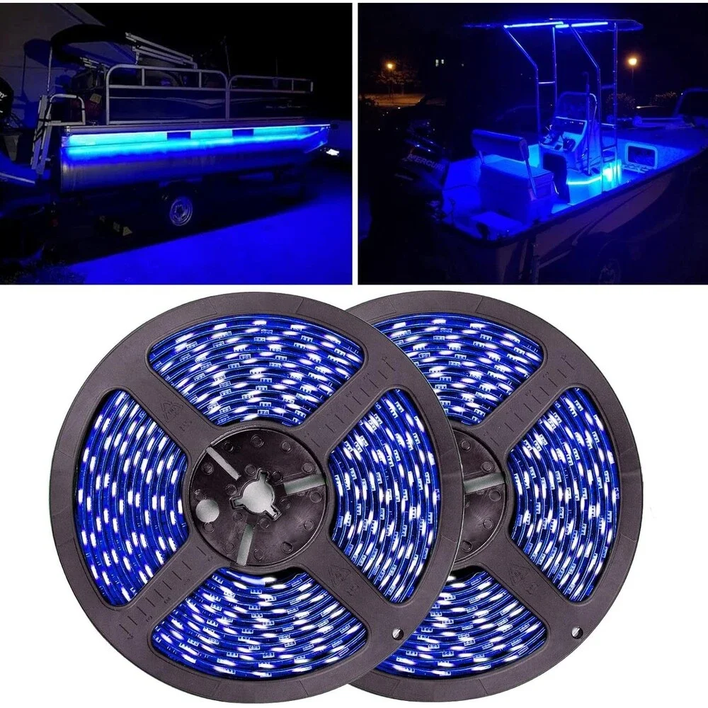 Blue LED Boat Strip Lights, 32.8FT Marine Pontoon Led Lights, Waterproof Boat